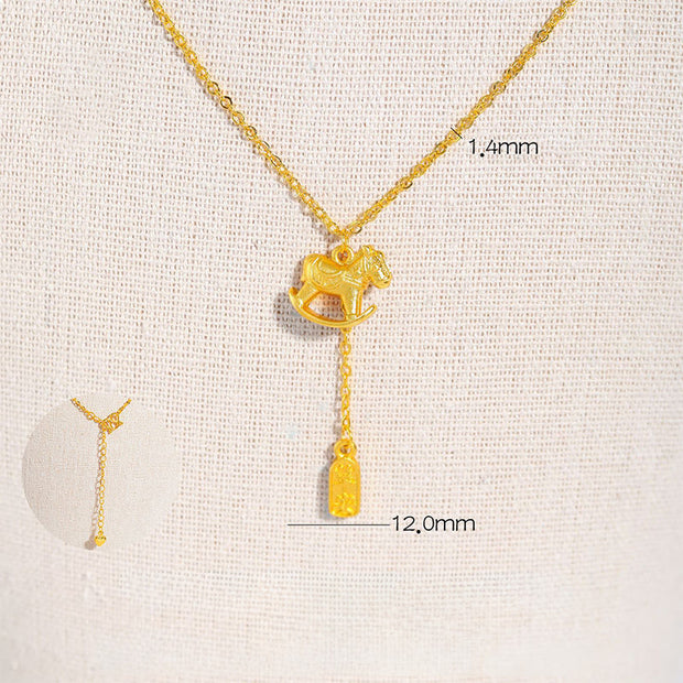 Buddha Stones Year Of The Horse 24k Gold Plated Copper Peaceful Necklace Pendant - image 1