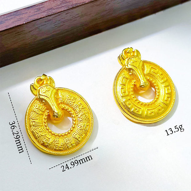 Buddha Stones Year Of The Horse Peace Buckle Fu Character Gold Plated Copper Energy Necklace Pendant - image 1