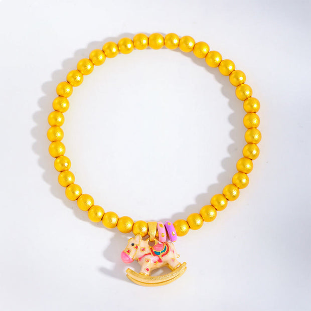 Buddha Stones Chinese Zodiac Year Of The Horse 24k Gold Plated Copper Beads Luck Bracelet - image 1