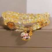 Buddha Stones Chinese Zodiac Year Of The Horse Crystal Glass Copper Coin Gourd Double Wrap Bracelet - Yellow(Wrist Circumference: 14-15cm) - image 1