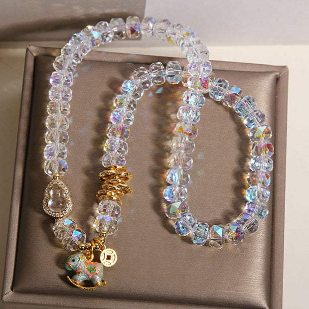 Buddha Stones Chinese Zodiac Year Of The Horse Crystal Glass Copper Coin Gourd Double Wrap Bracelet - image 11