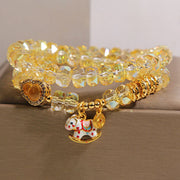 Buddha Stones Chinese Zodiac Year Of The Horse Crystal Glass Copper Coin Gourd Double Wrap Bracelet - image 6