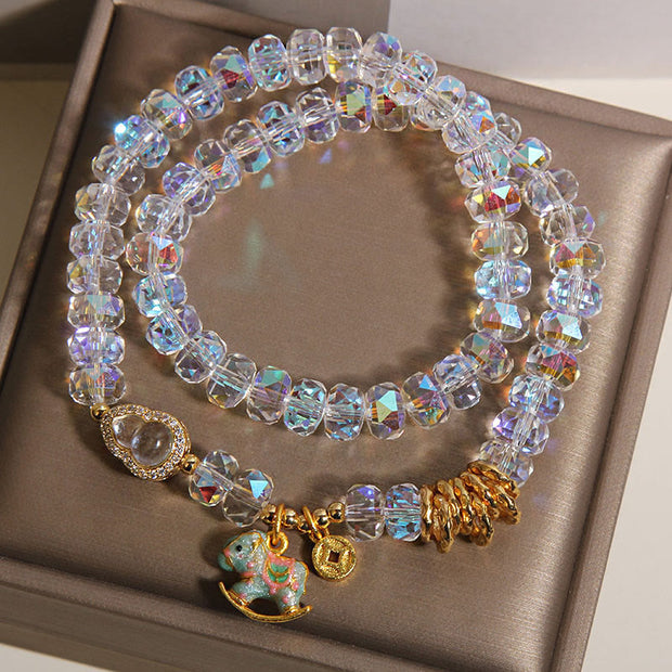 Buddha Stones Chinese Zodiac Year Of The Horse Crystal Glass Copper Coin Gourd Double Wrap Bracelet - image 13