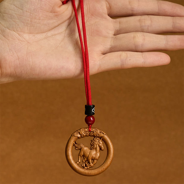 Buddha Stones Peach Wood  Chinese Zodiac Year Of The Horse  Ward Off Evil Spirits Necklace Pendants - image 11