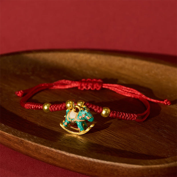 Buddha Stones Year Of The Horse Lucky Beads Red String Protection Adjustable Braided Bracelet - Green Horse & Red String(Wrist Circumference 6-25cm) - image 0