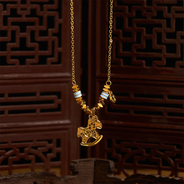 Buddha Stones Golden Year Of The Horse Copper Balance Luck Necklace Pendant - image 3