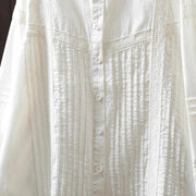Buddha Stones Fall White Accordion Pleat Design Buttons Women's Cotton Long Sleeve Shirt - image 7