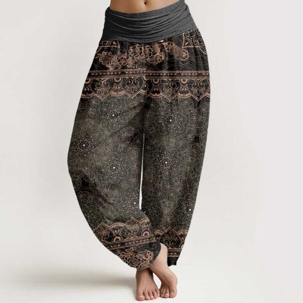 Buddha Stones Cotton Elegant Mandala Flowers Design Women's Elastic Waist Harem Pants - OliveDrab - US22，UK/AU26，EU54 (6XL) - image 7