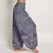 Buddha Stones Cotton Casual Bamboo Rock Ink Painting Women's Elastic Waist Harem Pants - image 1