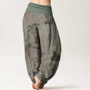 Buddha Stones Cotton Casual Bamboo Rock Ink Painting Women's Elastic Waist Harem Pants - image 6