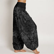 Buddha Stones Cotton Casual Flower Leaves Design Women's Elastic Waist Harem Pants - image 5