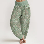 Buddha Stones Cotton Cashew Flower Peacock Sunflower Design Women's Elastic Waist Harem Pants - MediumAquamarine - US22，UK/AU26，EU54 (6XL) - image 4