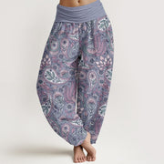 Buddha Stones Cotton Cashew Flower Peacock Sunflower Design Women's Elastic Waist Harem Pants - CornflowerBlue - US22，UK/AU26，EU54 (6XL) - image 7
