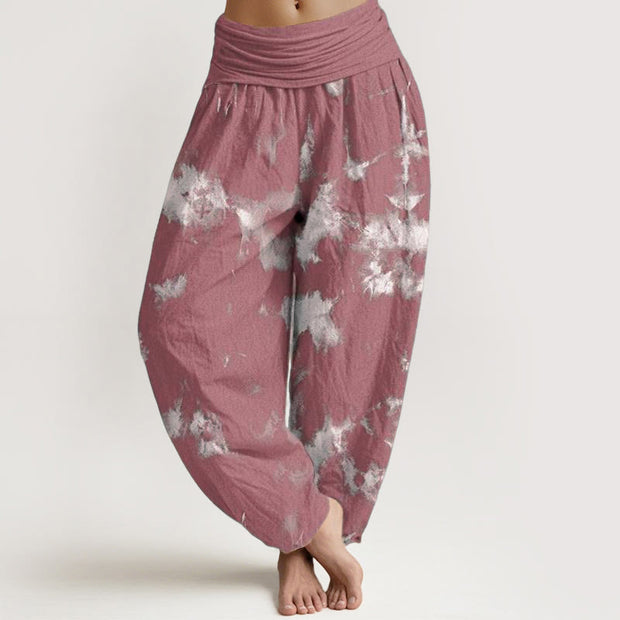 Buddha Stones Cotton White Lines Spots Tie-Dye Pattern Women's Elastic Waist Harem Pants - IndianRed - US22，UK/AU26，EU54 (6XL) - image 7