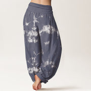 Buddha Stones Cotton White Lines Spots Tie-Dye Pattern Women's Elastic Waist Harem Pants - image 6