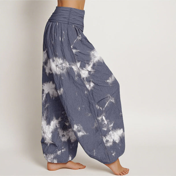 Buddha Stones Cotton White Lines Spots Tie-Dye Pattern Women's Elastic Waist Harem Pants - image 5