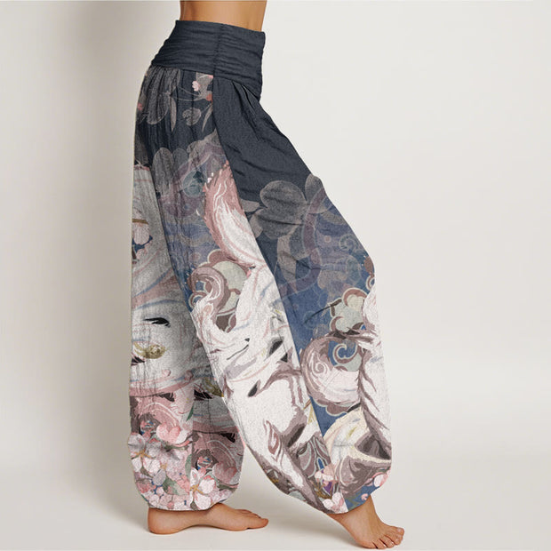 Buddha Stones Cotton Fox Cherry Blossoms Women's Elastic Waist Harem Pants - image 2
