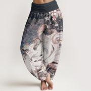 Buddha Stones Cotton Fox Cherry Blossoms Women's Elastic Waist Harem Pants - MidnightBlue - US22，UK/AU26，EU54 (6XL) - image 0