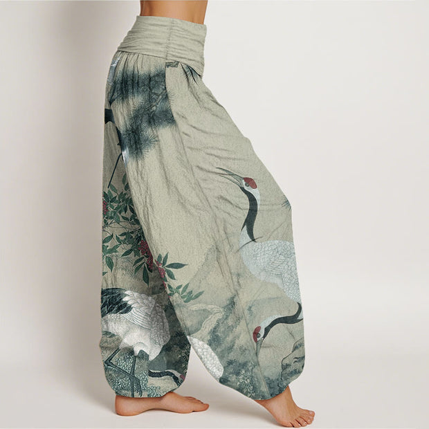 Buddha Stones Cotton Casual Red-crowned Crane Pine Tree Mountain Women's Elastic Waist Harem Pants - image 6