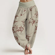 Buddha Stones Cotton Branch Pattern Women's Elastic Waist Harem Pants - Khaki - US22，UK/AU26，EU54 (6XL) - image 0