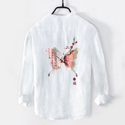 Buddha Stones Butterfly Peach Blossoms Pattern Half Buttons Men's Cotton Linen Long Sleeve Shirt - image 8