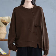 Buddha Stones Plain Frog-button Design Crew Neck Cotton Women's Long Sleeve Sweatshirt - image 4