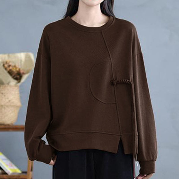 Buddha Stones Plain Frog-button Design Crew Neck Cotton Women's Long Sleeve Sweatshirt - image 4