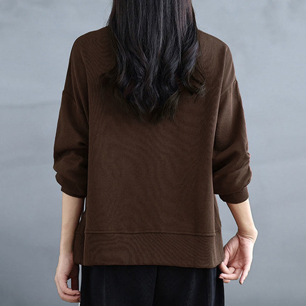 Buddha Stones Plain Frog-button Design Crew Neck Cotton Women's Long Sleeve Sweatshirt - image 6