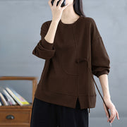 Buddha Stones Plain Frog-button Design Crew Neck Cotton Women's Long Sleeve Sweatshirt - image 8