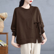 Buddha Stones Plain Frog-button Design Crew Neck Cotton Women's Long Sleeve Sweatshirt - image 3