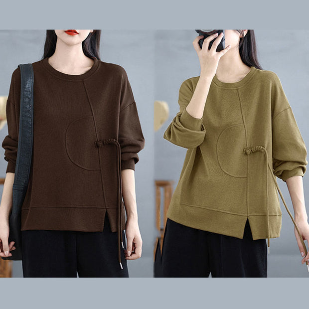 Buddha Stones Plain Frog-button Design Crew Neck Cotton Women's Long Sleeve Sweatshirt - image 25