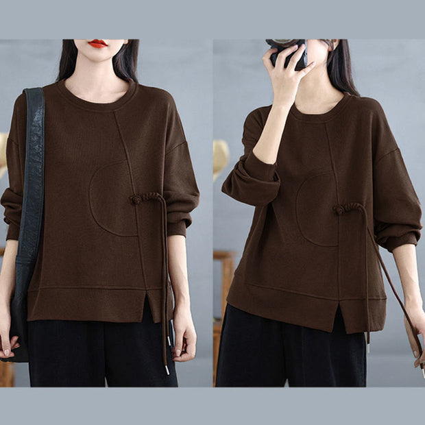 Buddha Stones Plain Frog-button Design Crew Neck Cotton Women's Long Sleeve Sweatshirt - image 11