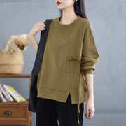 Buddha Stones Plain Frog-button Design Crew Neck Cotton Women's Long Sleeve Sweatshirt - image 21