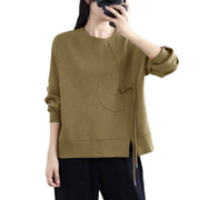 Buddha Stones Plain Frog-button Design Crew Neck Cotton Women's Long Sleeve Sweatshirt - image 24