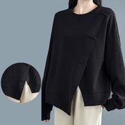 Buddha Stones Fall Solid Color Asymmetrical Design Crew Neck Long Sleeve Women's Cotton Sweatshirt - image 24