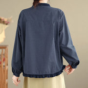 Buddha Stones Fall Plaid Striped Pattern Ruffled Hem Buttons Women's Cotton Long Sleeve Shirt - image 4