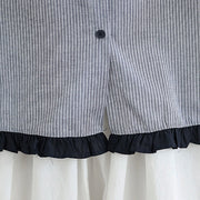 Buddha Stones Fall Plaid Striped Pattern Ruffled Hem Buttons Women's Cotton Long Sleeve Shirt - image 20