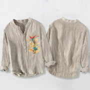 Buddha Stones Bright Phoenix Cloud Pattern Half Buttons Men's Cotton Linen Long Sleeve Shirt - image 5