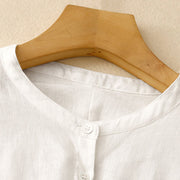 Buddha Stones Solid Color Crew Neck Buttons Design Women's Cotton Long Sleeve Shirt - image 10