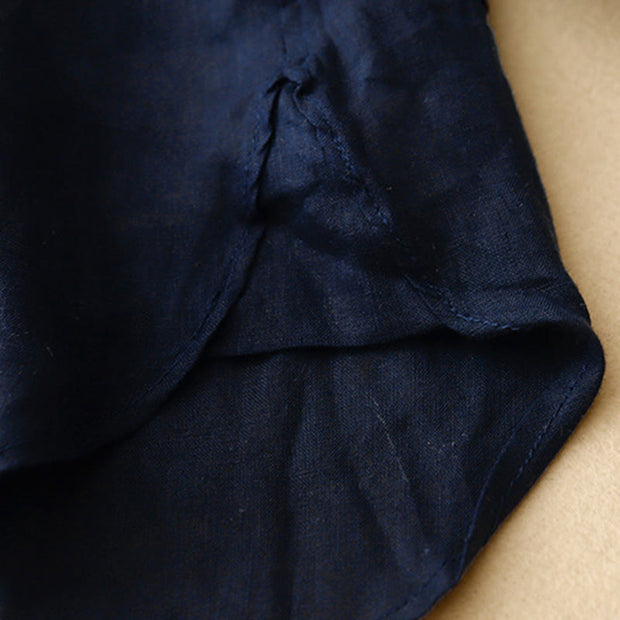 Buddha Stones Solid Color Crew Neck Buttons Design Women's Cotton Long Sleeve Shirt - image 4