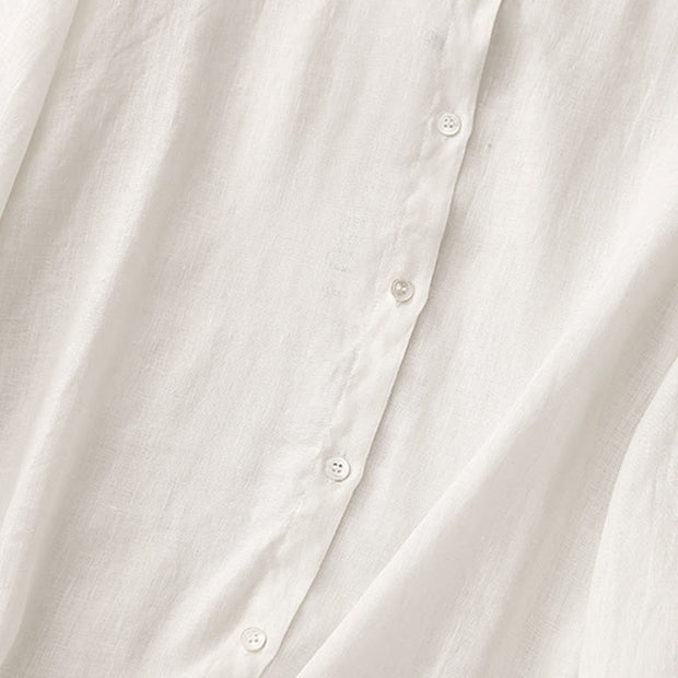 Buddha Stones Solid Color Crew Neck Buttons Design Women's Cotton Long Sleeve Shirt - image 11