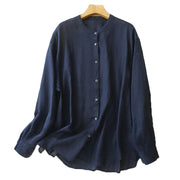 Buddha Stones Solid Color Crew Neck Buttons Design Women's Cotton Long Sleeve Shirt - image 6