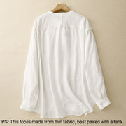 Buddha Stones Solid Color Crew Neck Buttons Design Women's Cotton Long Sleeve Shirt - image 9