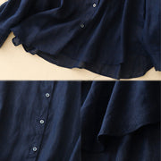 Buddha Stones Solid Color Crew Neck Buttons Design Women's Cotton Long Sleeve Shirt - image 5