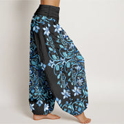 Buddha Stones Cotton Symmetrical Flower Vines Leaves Pattern Women's Elastic Waist Harem Pants - image 2