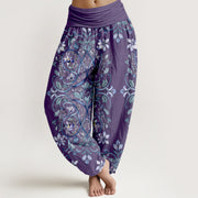 Buddha Stones Cotton Symmetrical Flower Vines Leaves Pattern Women's Elastic Waist Harem Pants - DarkOrchid - US16，UK/AU20，EU48 (3XL) - image 5