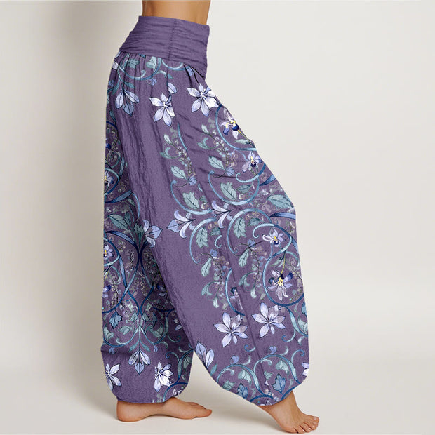 Buddha Stones Cotton Symmetrical Flower Vines Leaves Pattern Women's Elastic Waist Harem Pants - image 7