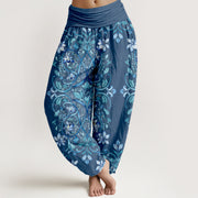 Buddha Stones Cotton Symmetrical Flower Vines Leaves Pattern Women's Elastic Waist Harem Pants - RoyalBlue - US16，UK/AU20，EU48 (3XL) - image 8
