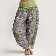 Buddha Stones Cotton Star Shaped Flowers Leaves Pattern Women's Elastic Waist Harem Pants - YellowGreen - US16，UK/AU20，EU48 (3XL) - image 0