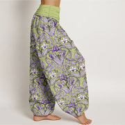 Buddha Stones Cotton Star Shaped Flowers Leaves Pattern Women's Elastic Waist Harem Pants - image 2
